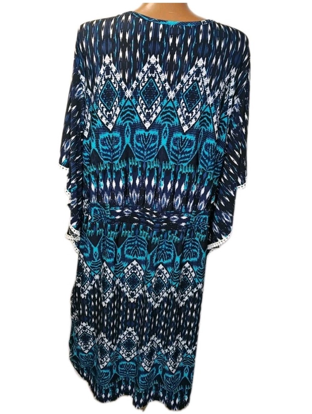Cato Batwing Sleeve Cover-up Crochet V-Neck Midi Dress Blue Turquoise Tribal - Picture 2 of 10